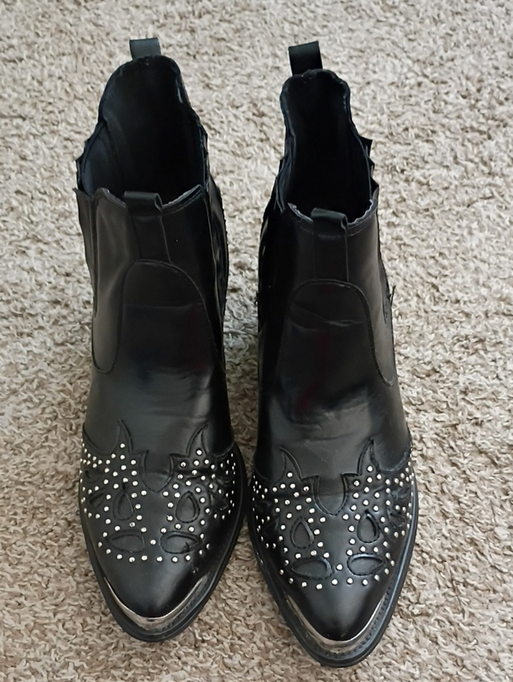 Wanted Black Pointed Toe Studded Ankle Booties